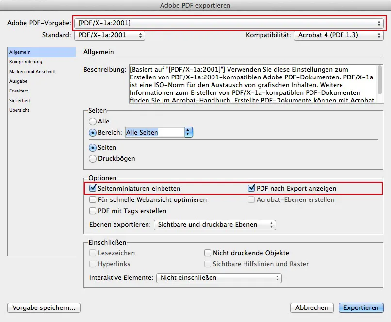 InDesign PDF exportieren