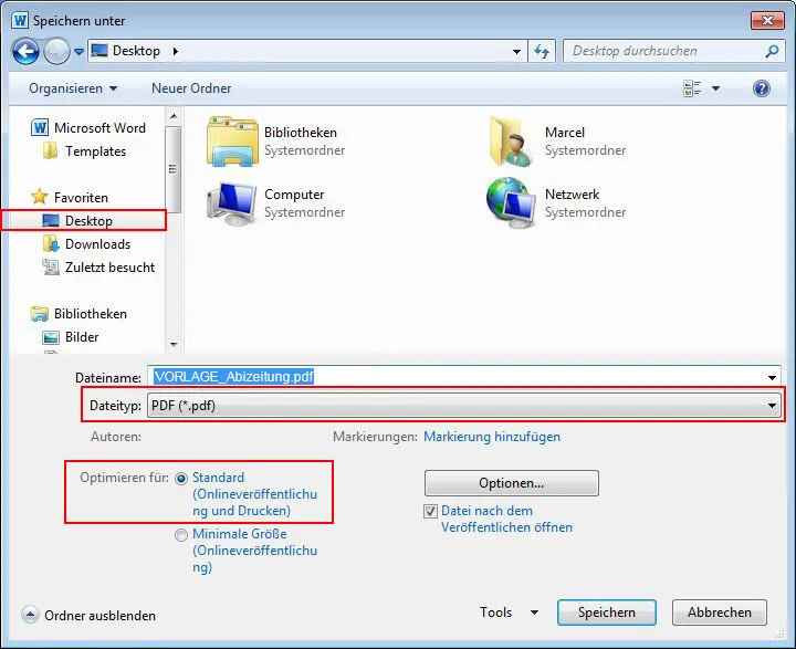 PDF speichern unter Windows
